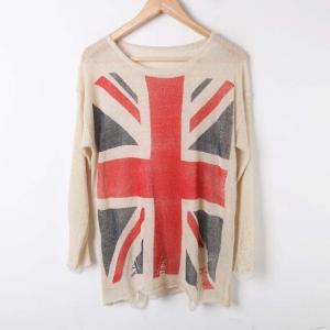 British Flag Loose Knit Sweater Pullover Blouse..