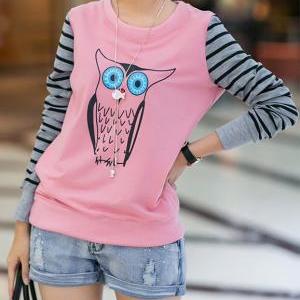 Owl Pattern Printing Sweater Qw912a