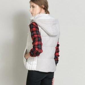 Knitting Stitching Slim Hooded Cotton Vest