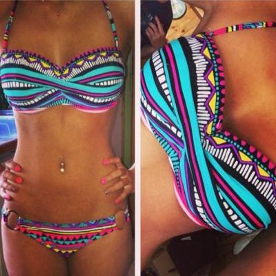 Colorful print bikini swimsuit