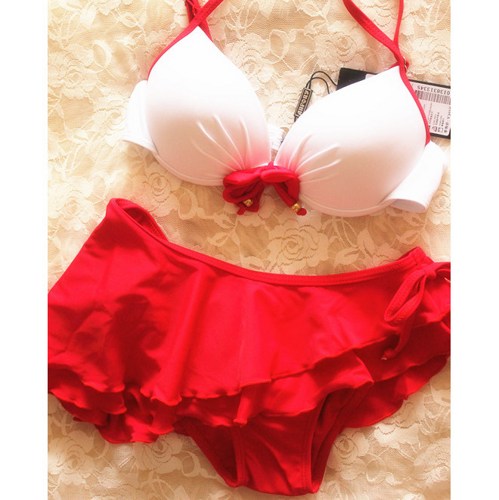 A 071254 0705002steel Prop Gather Red And White Bow Three-piece Bikini