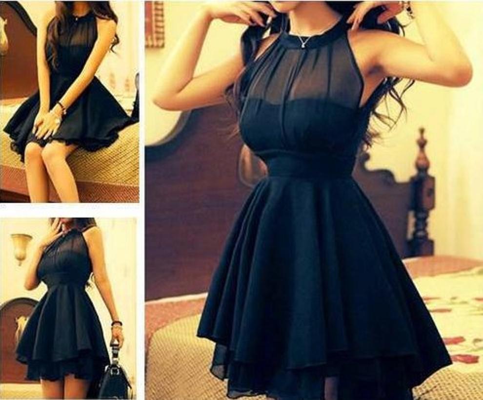 Black Mesh Front Cute Slim Dress