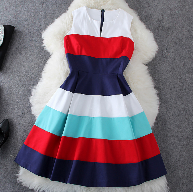 Summer Fashion Color Stripe Sleeveless Dress Cc05314dr