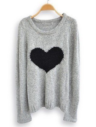 Light Long Sleeve Grey Love Heart Sweater
