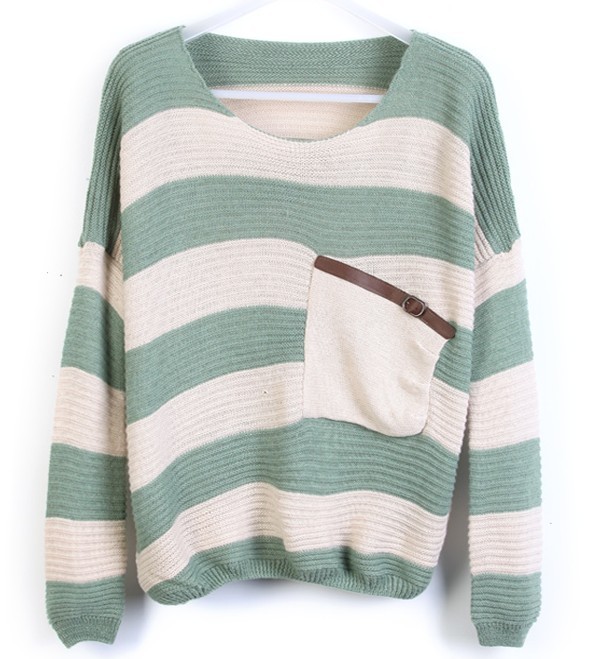 Striped Shirt Bat Loose Pullover Knitted on Luulla