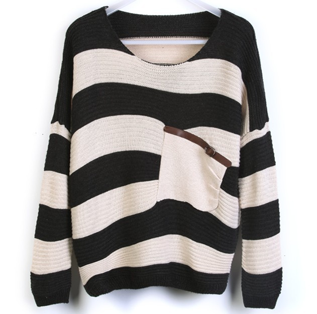 Striped Shirt Bat Loose Pullover Knitted on Luulla
