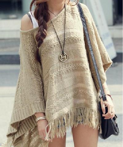 Fashion And Cool And Cute Collar Sweater Tassel Cloak Shawl