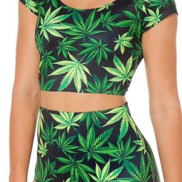 Fashionable Two-piece Green Leaves Bikini Gbs79ls on Luulla